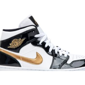 Jordan 1 Mid Patent Black White Gold 852542-007 - Nicesk photo 2