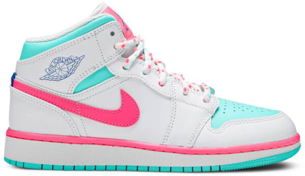 Jordan 1 Mid White Pink Green Soar (GS) 555112-102 - Nicesk photo 1