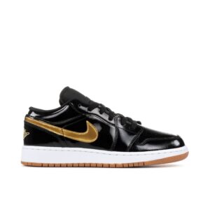 Jordan 1 Retro Low Black Gold Patent (GS) 554723-032 - Nicesk photo 1