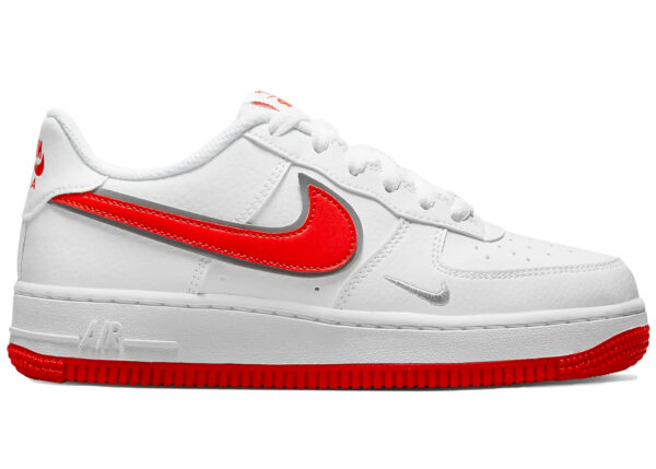 Nike Air Force 1 White Habanero Red Mini Swoosh (GS) DX9269-101 - Nicesk photo 1